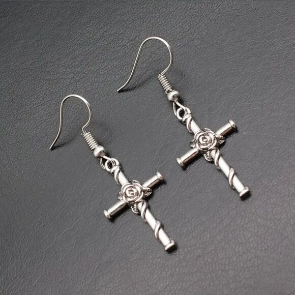 Minimalist Style Floral Cross Earrings simple earrings - Picture 1 of 4